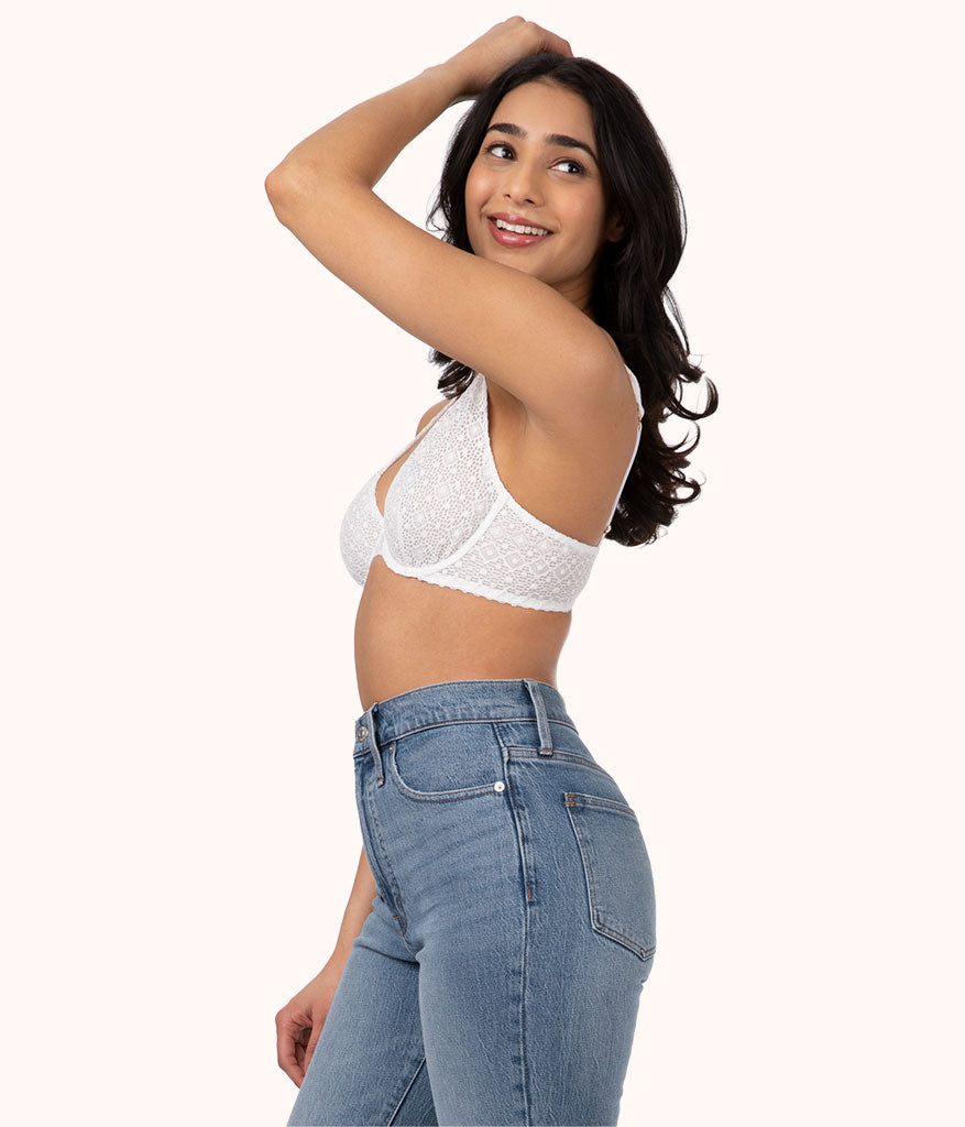 The Crochet Lace Unlined Plunge Bra: Fresh White