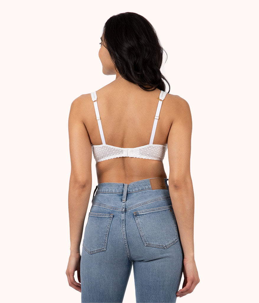 The Crochet Lace Unlined Plunge Bra: Fresh White