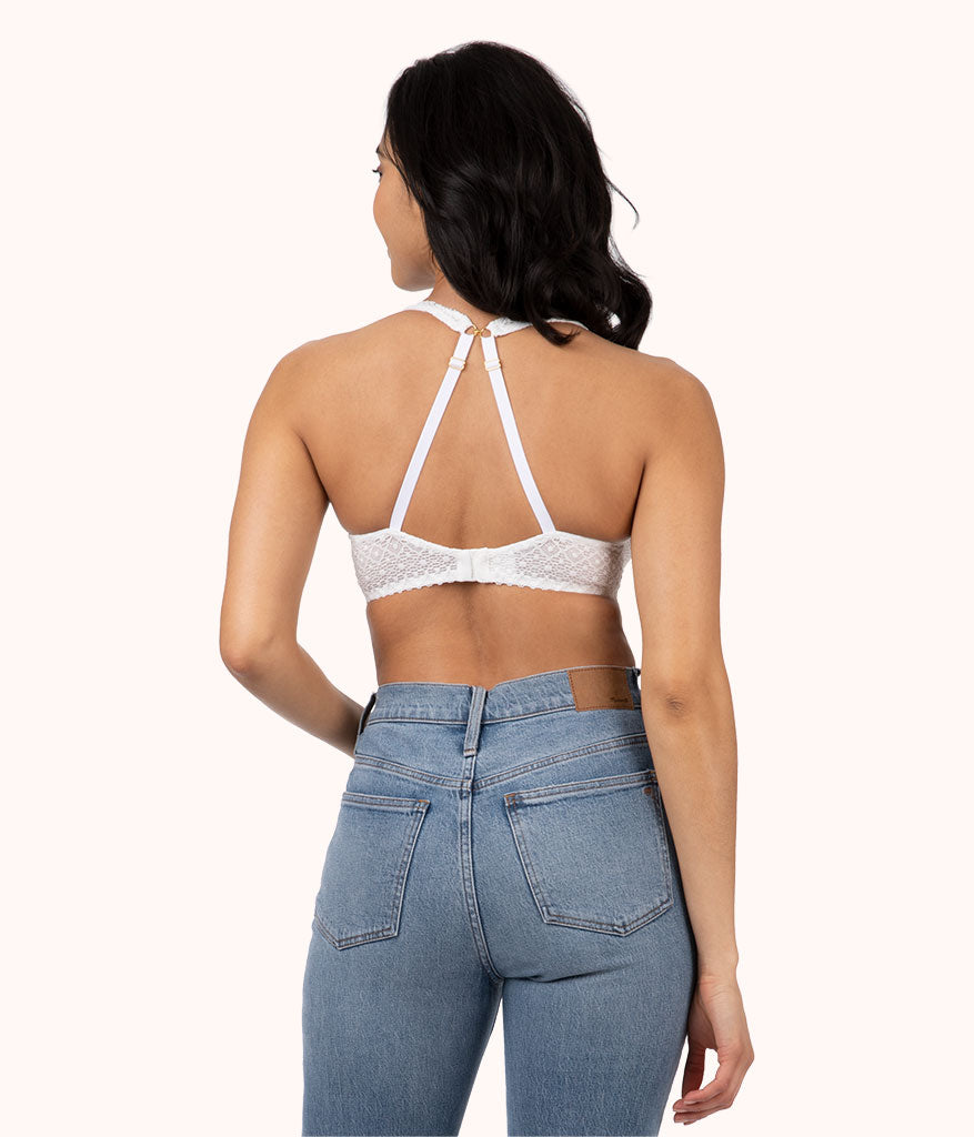 The Crochet Lace Unlined Plunge Bra: Fresh White