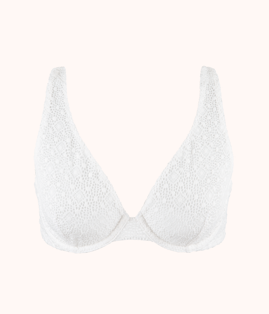 The Crochet Lace Unlined Plunge Bra: Fresh White