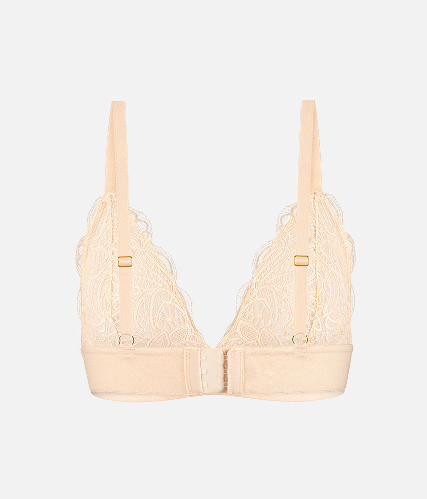 The Long-Lined Lace Bralette: Toasted Almond