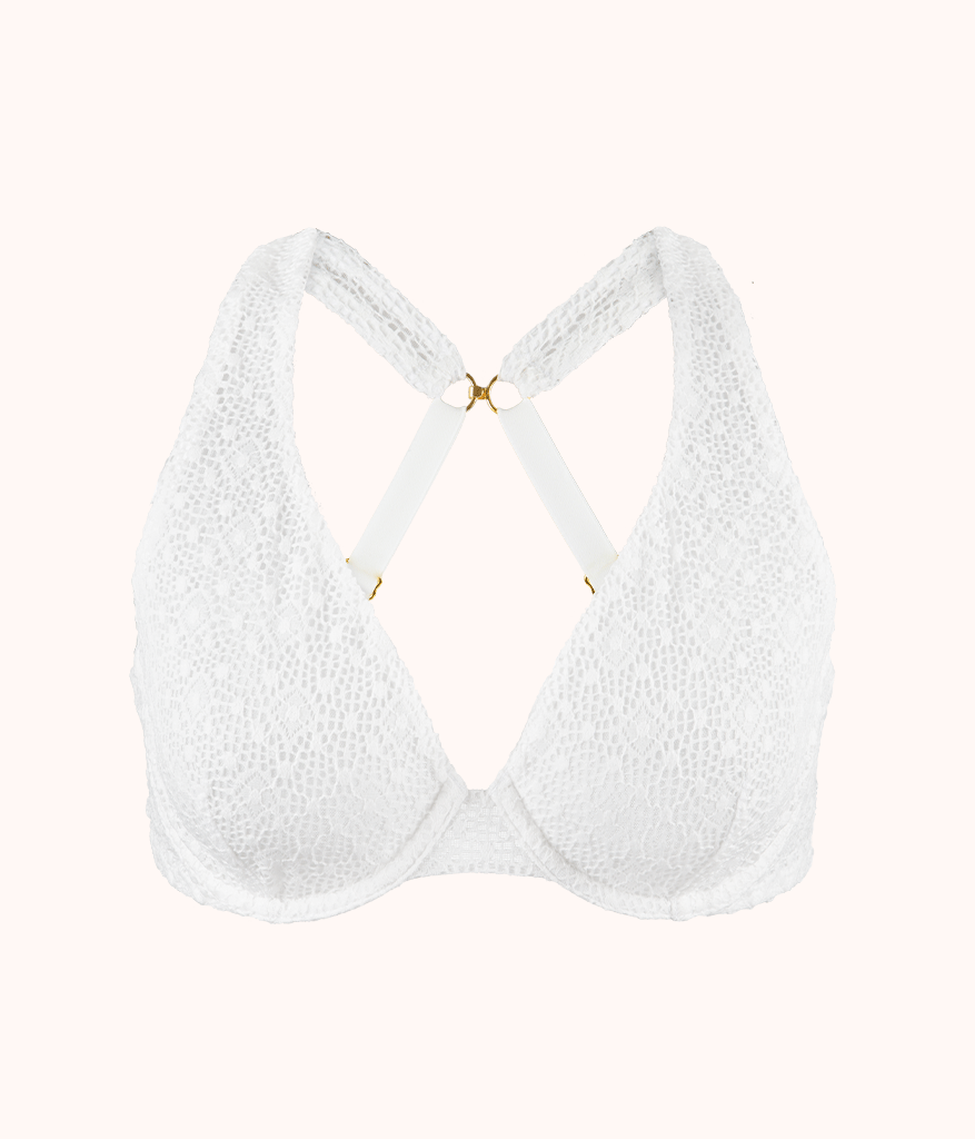 The Crochet Lace Unlined Plunge Bra: Fresh White