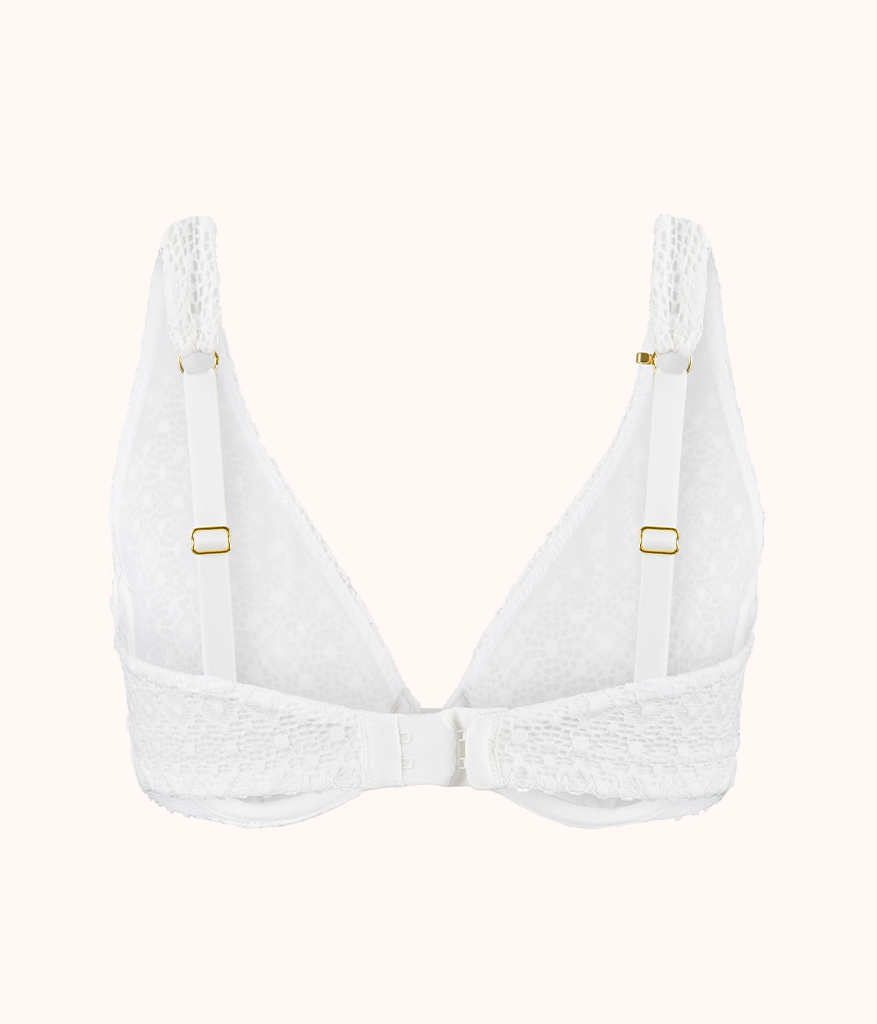 The Crochet Lace Unlined Plunge Bra: Fresh White